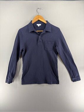 Sunspel England Polo Shirt Long Sleeve Jersey Navy Blue XS Golf Men Style